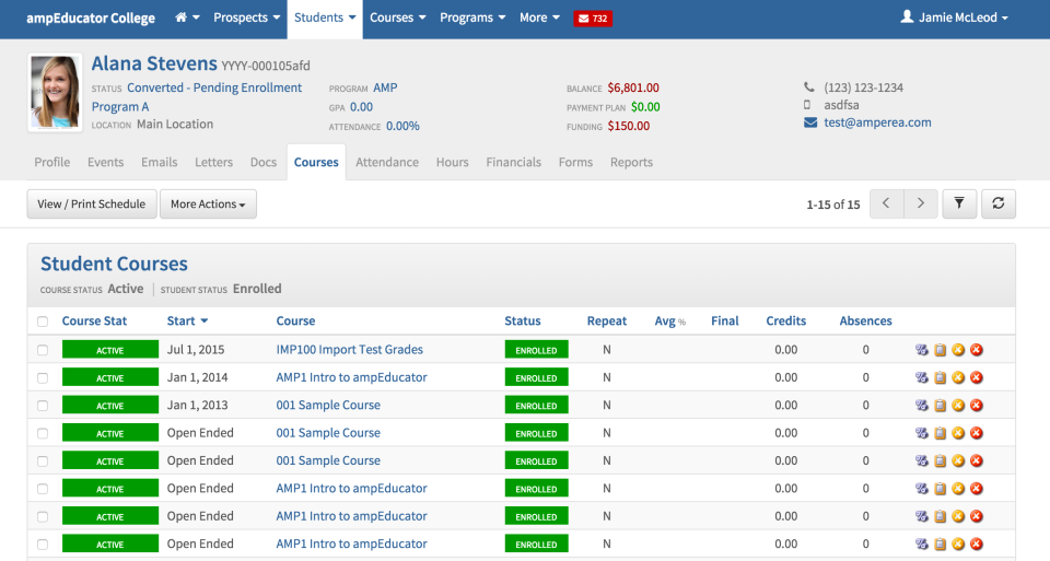 ampEducator Software - Track student progress as well as any associated emails, notes, documents, and letters