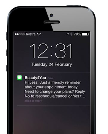 Neko screenshot: Automated SMS and email reminders are sent to clients to reduce no-shows