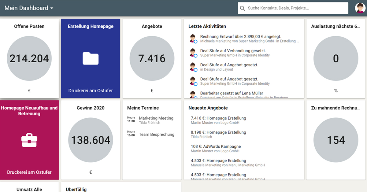 Deals & Projects screenshot: Flexible Dashboards