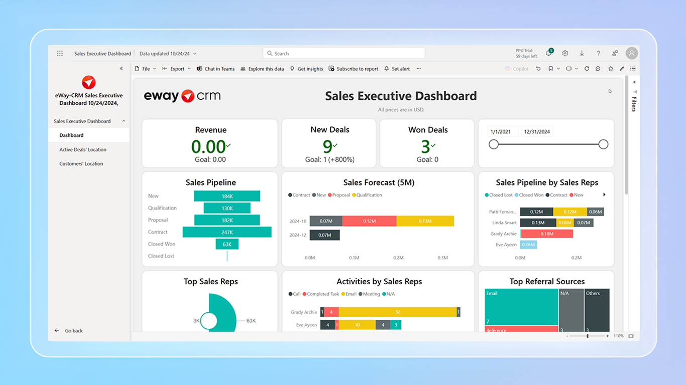 eWay-CRM Software - Integration with Power BI unlocks the best reporting platform right inside your CRM.