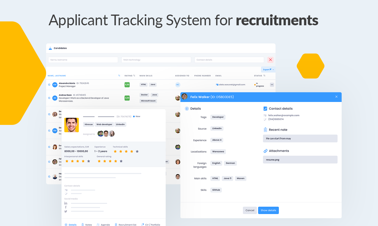 Hire coworkers with applicant tracking features, OCR CV analysis, collaboration tools for recruits & more.
