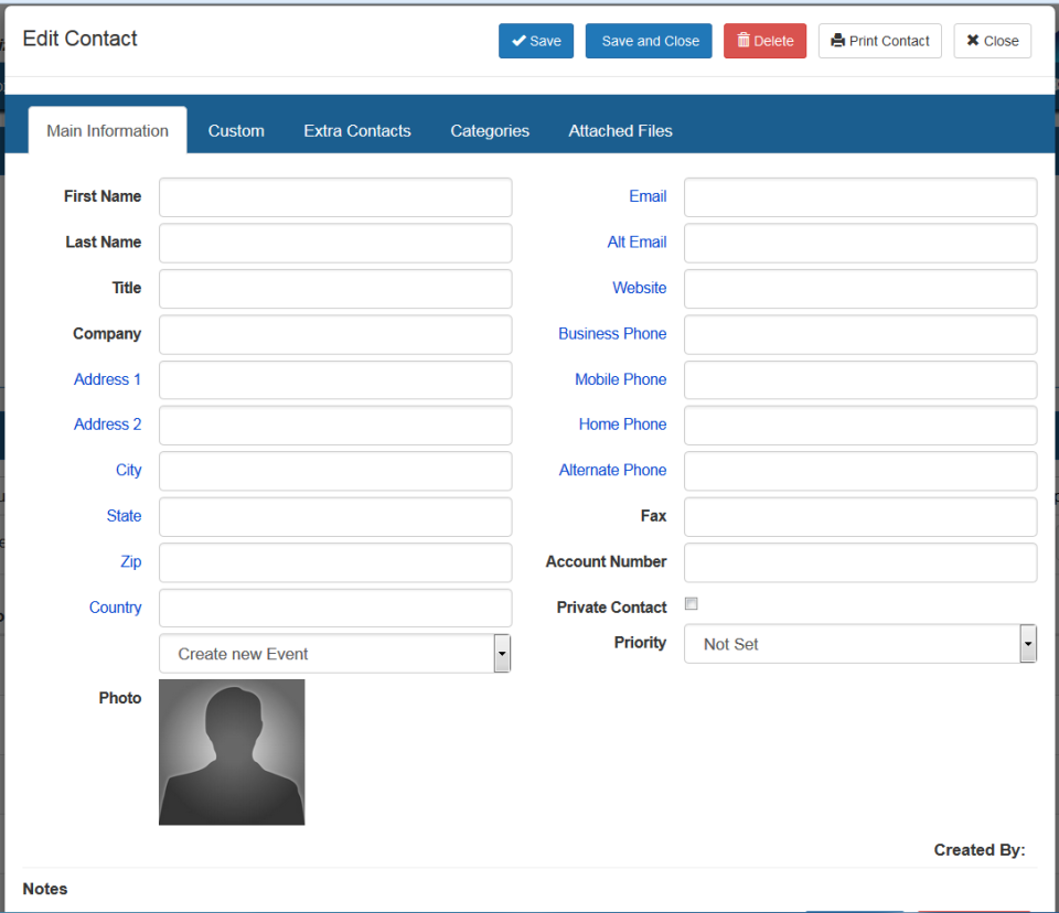 System100 screenshot: System100 contact editor