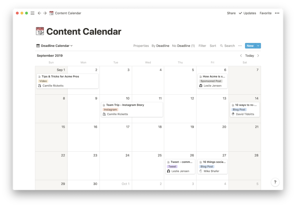 Notion Software - Content Calendar