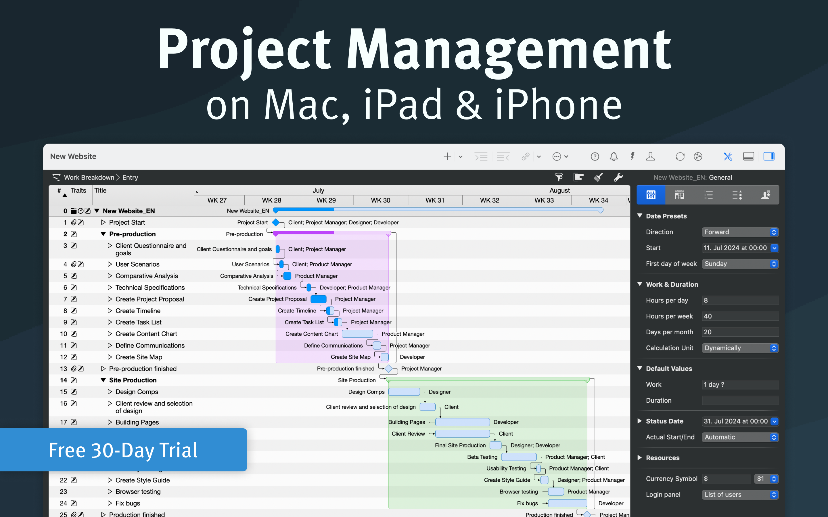 Merlin Project screenshot: Project Management on Mac, iPad & iPhone