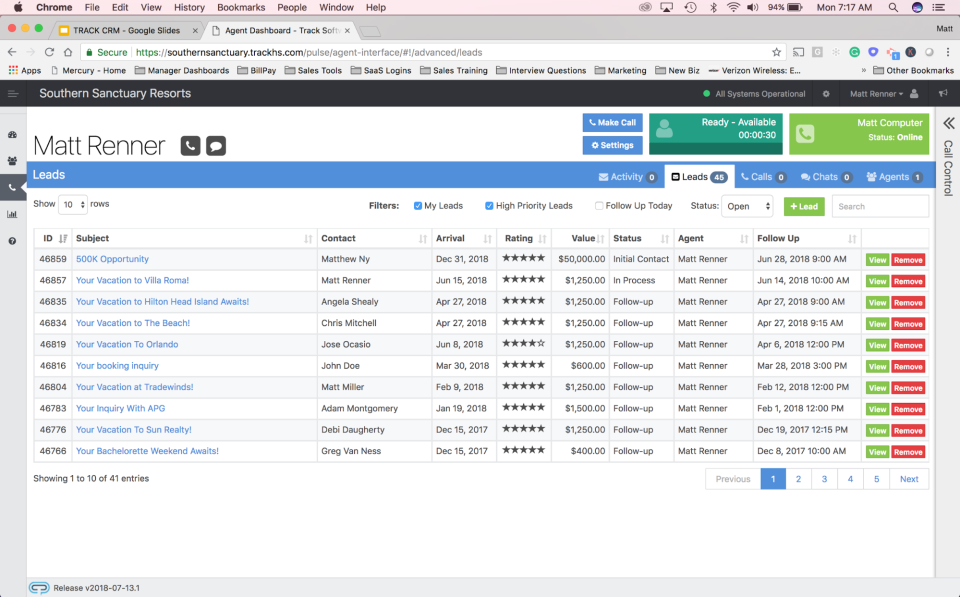 Track CRM screenshot: TRACK CRM leads