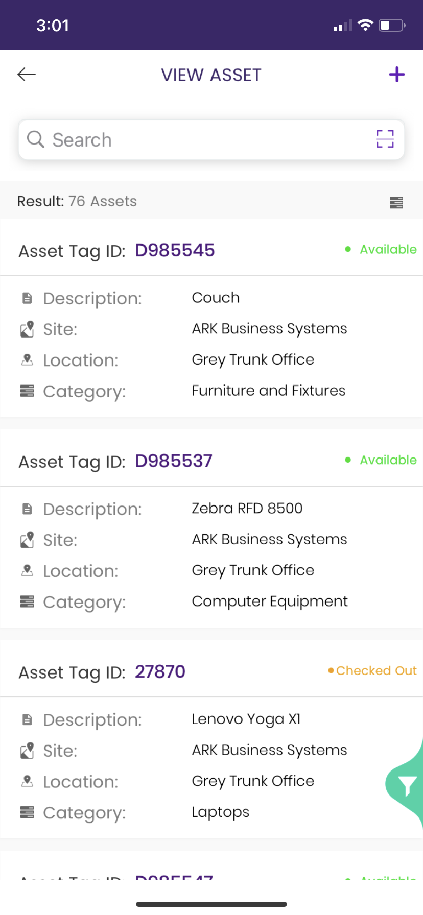 View Asset Screen on Mobile App