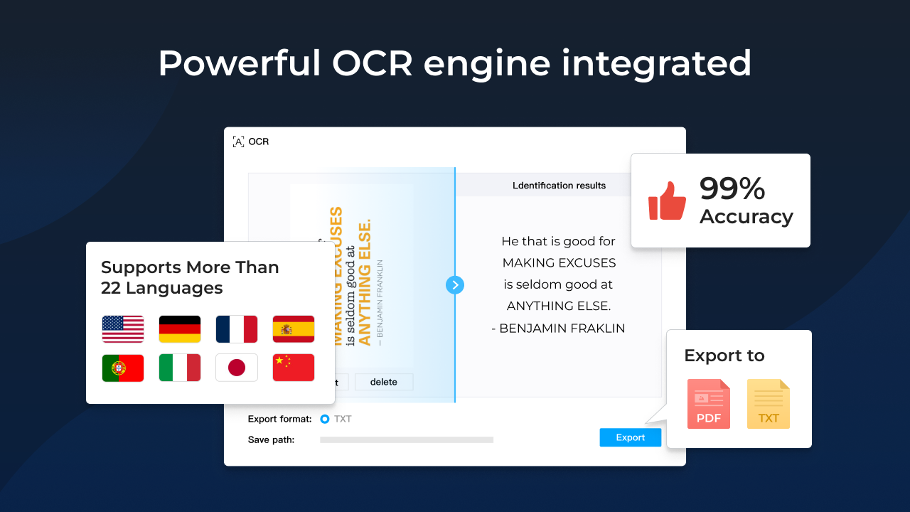Powerful OCR engine integrated
