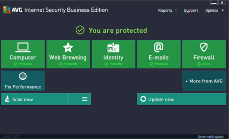 AVG Antivirus Business Edition screenshot: AVG Business Edition's control panel