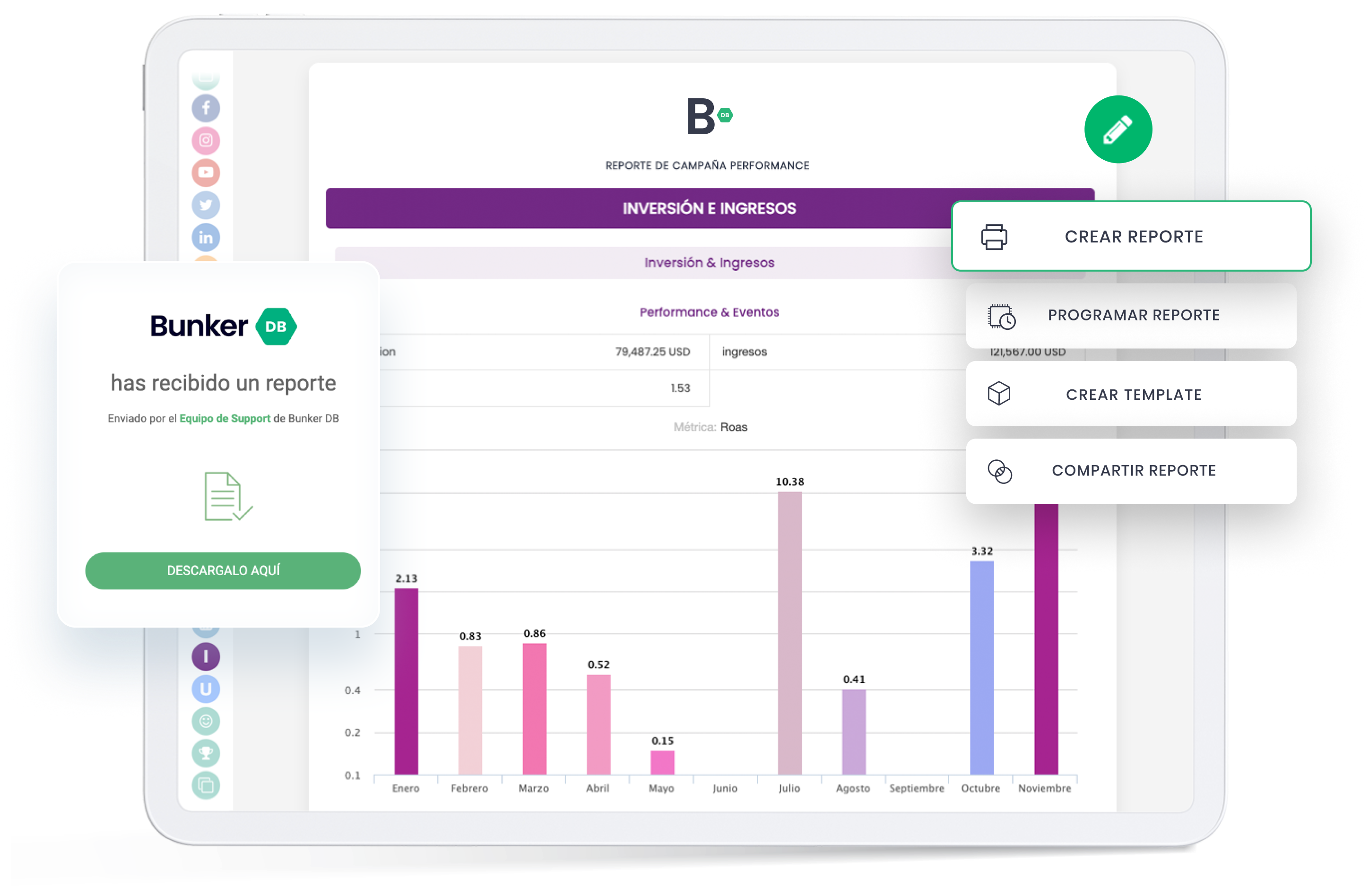 Bunker DB Analytics Software - Reports automation: make your reporting process agile, customize templates with the exact data and graphics you want, and send them automatically with just a few clicks.