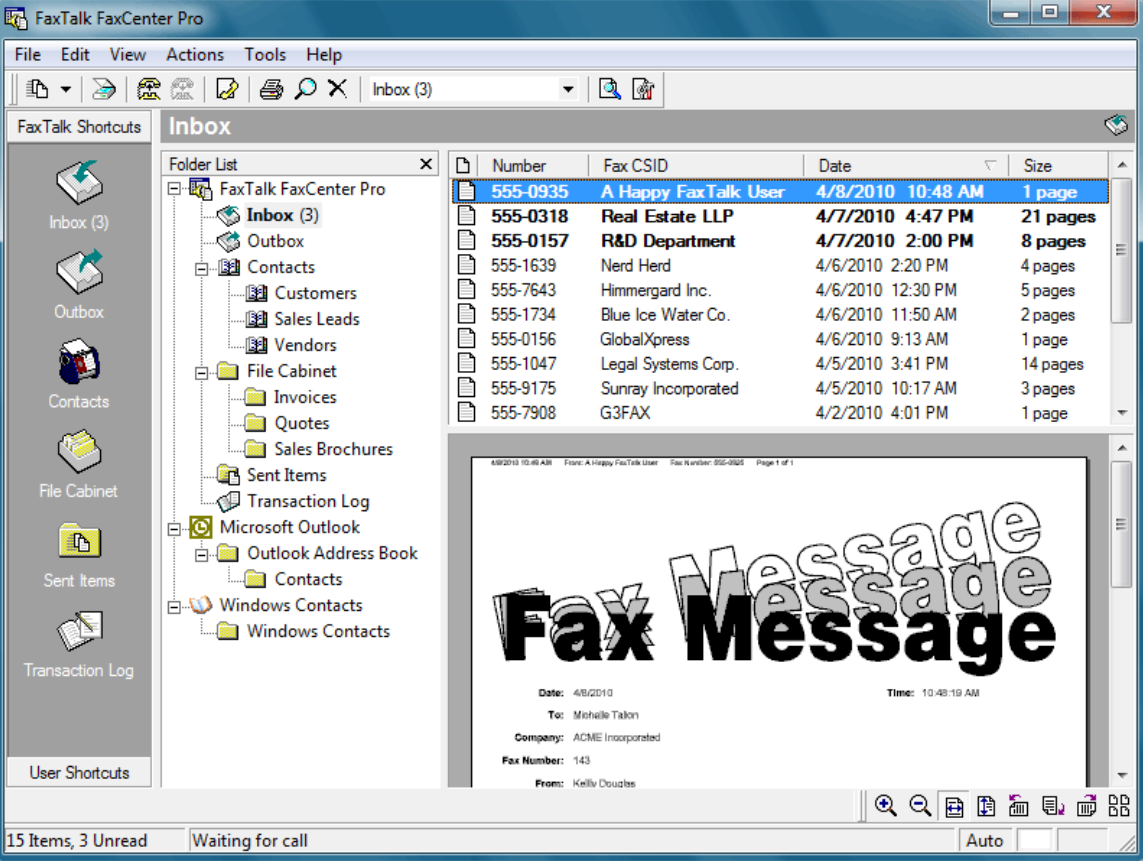 FaxTalk FaxCenter Pro main interface