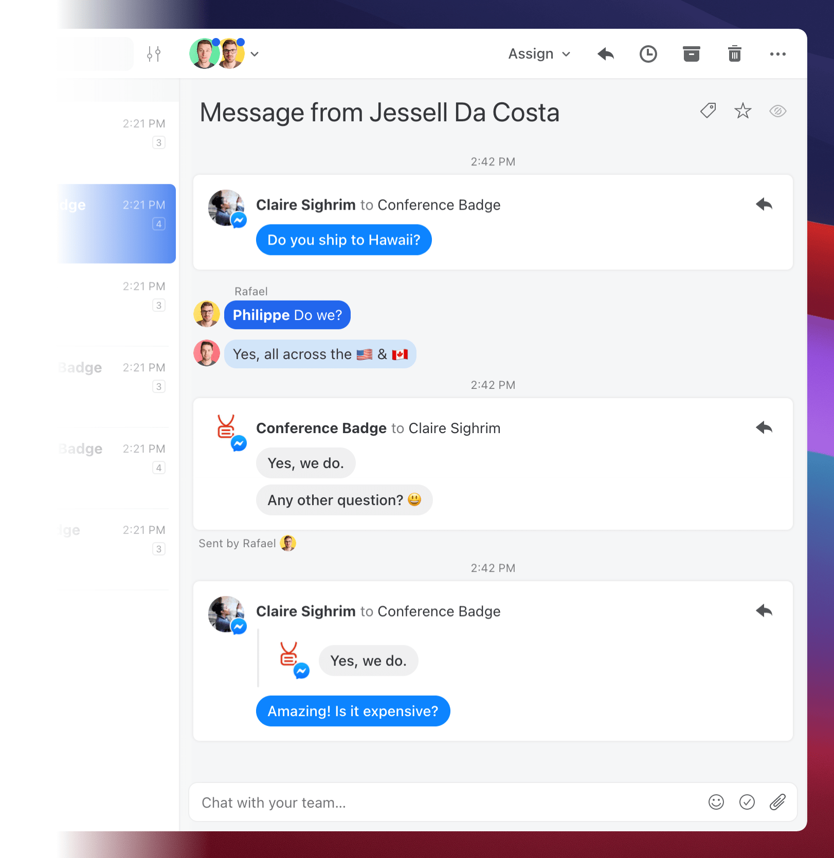 Missive Software - Missive chat with team members
