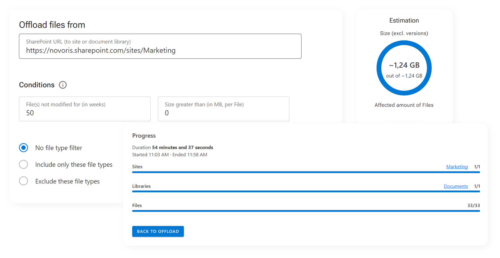 ShArc screenshot: How ShArc works. Main features for archiving based on your own rules and an overview of your saved storage on a dashboard.