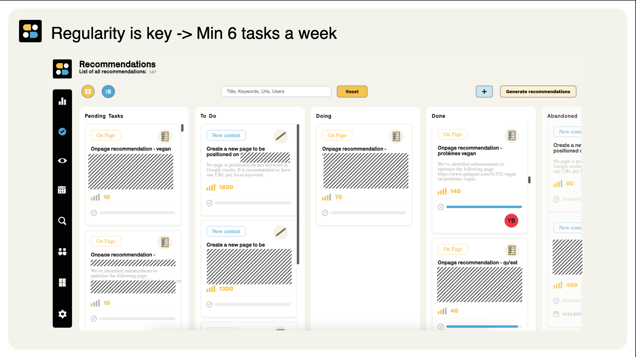 Semactic screenshot: Personalized recommendations