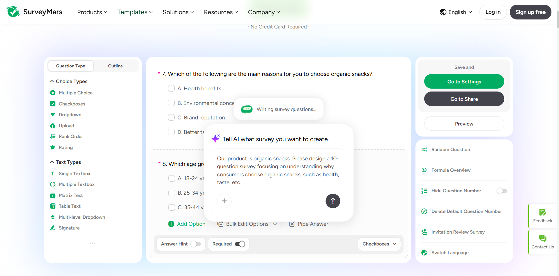 SurveyMars screenshot: SurveyMars question type