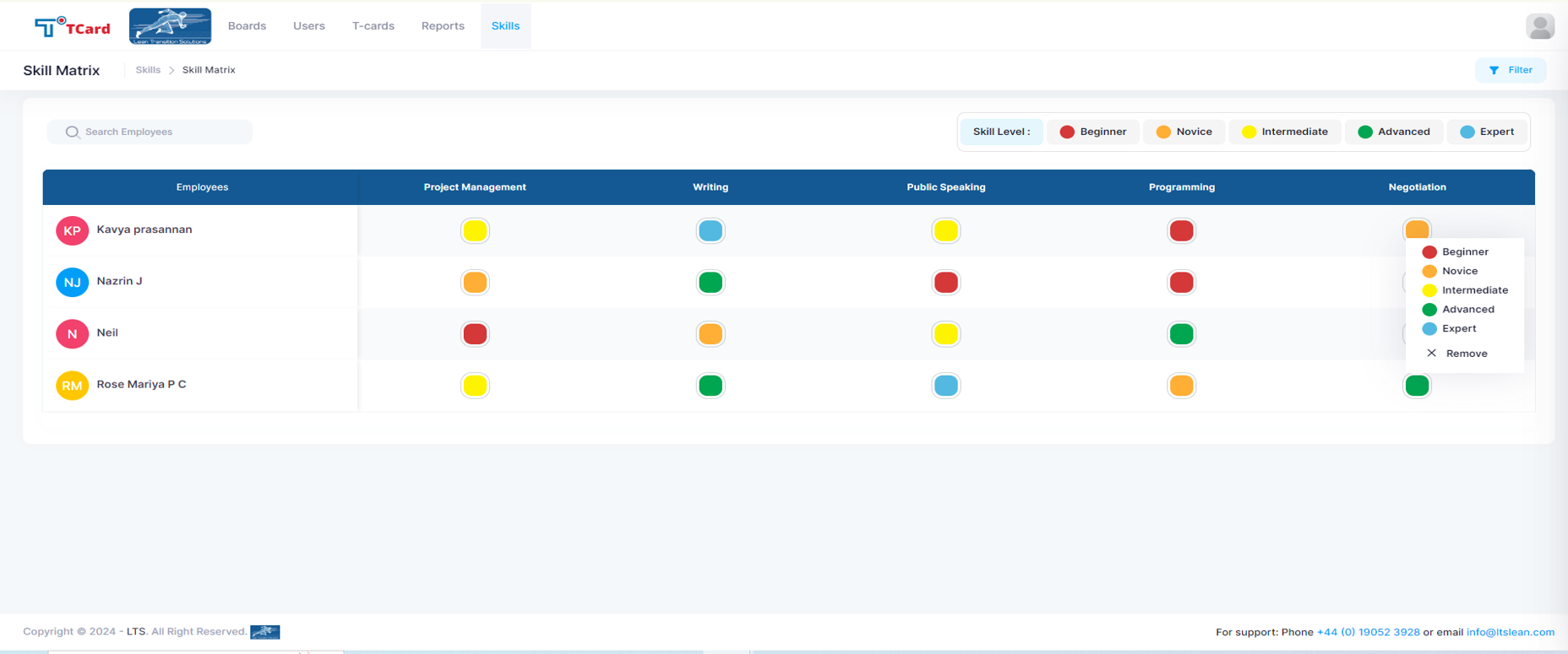 T-Card Software - Skills Matrix is a tool used in workforce management to assess, document, and visualise the skills and competencies of employees within your organisation, aids in making informed decisions about hiring, training, and project assignments.