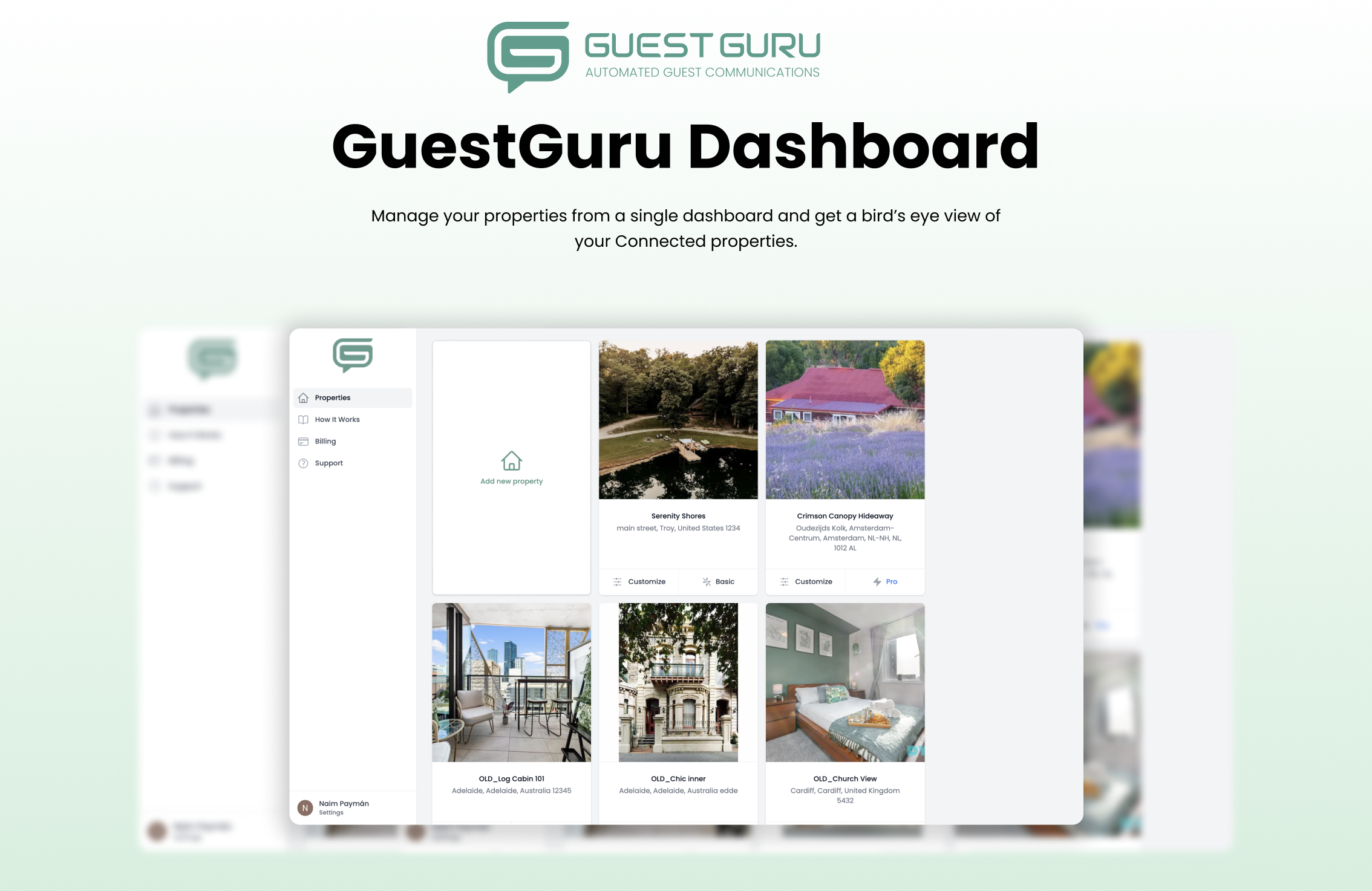 GuestGuru Dashboard lets you access and manage all your properties