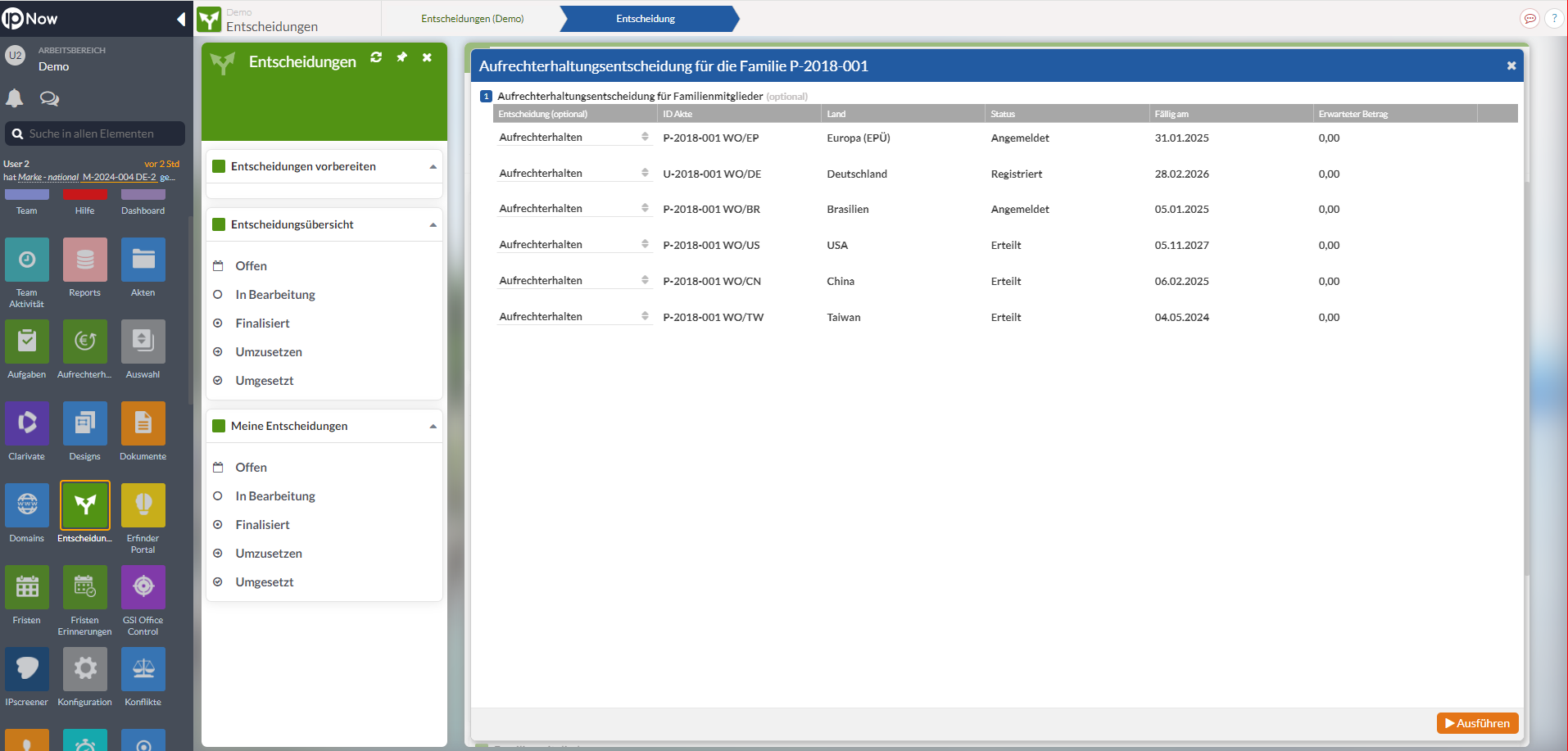 IP Now screenshot: IP Now decisions