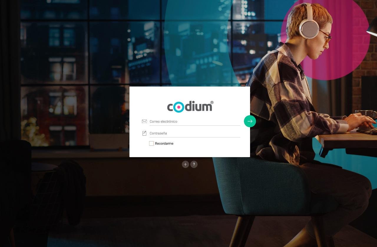 Codium screenshot: Codium login page