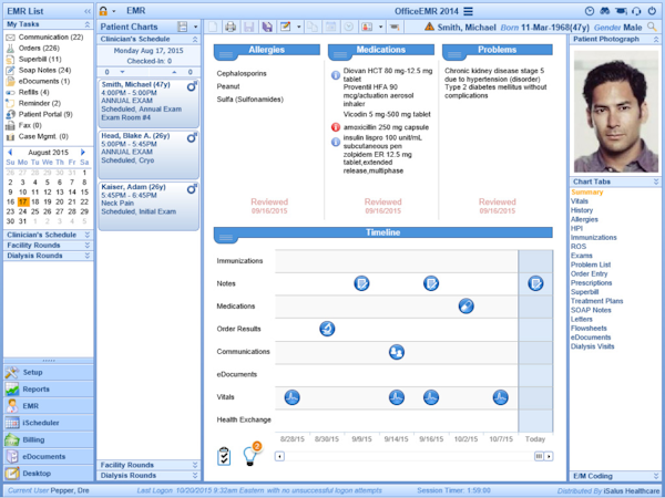 iSalus EMR screenshot: The patient timeline screen gives users a historical snapshot of all your patient interactions in one single convenient location