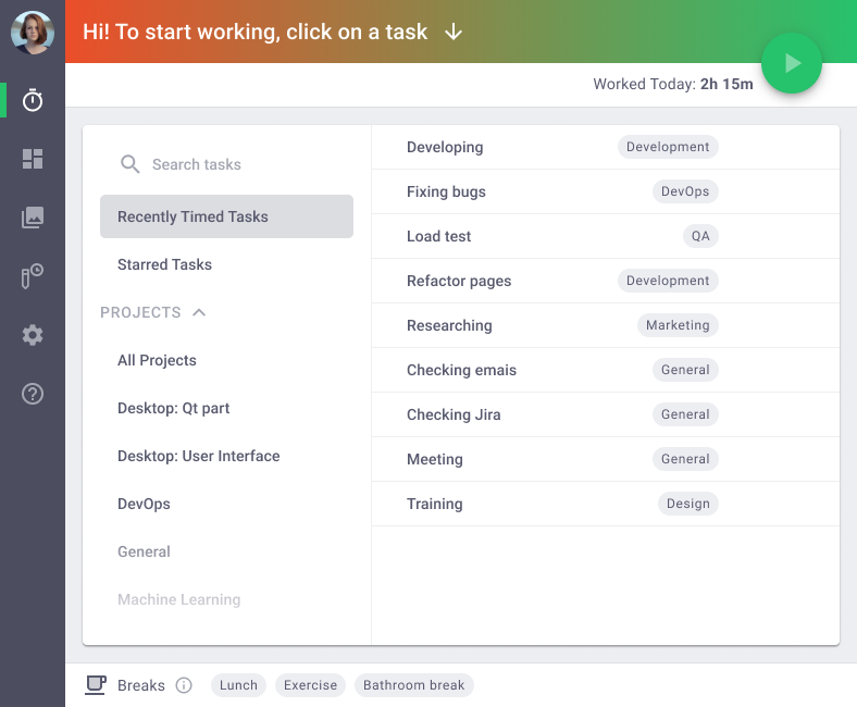 Interactive desktop app to manage time, projects and tasks your way, with non-intrusive software built to help your teams work better.
