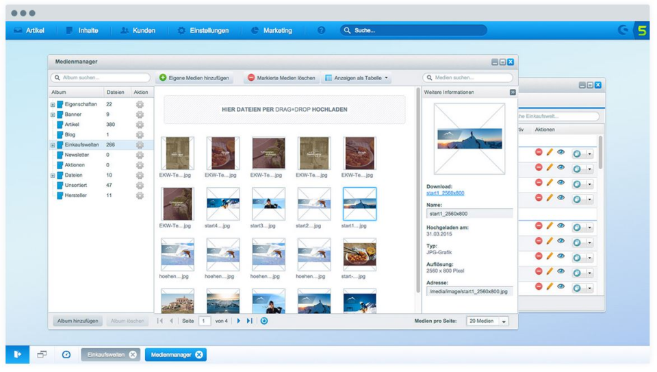 Shopware screenshot: Shopware drag and drop interface