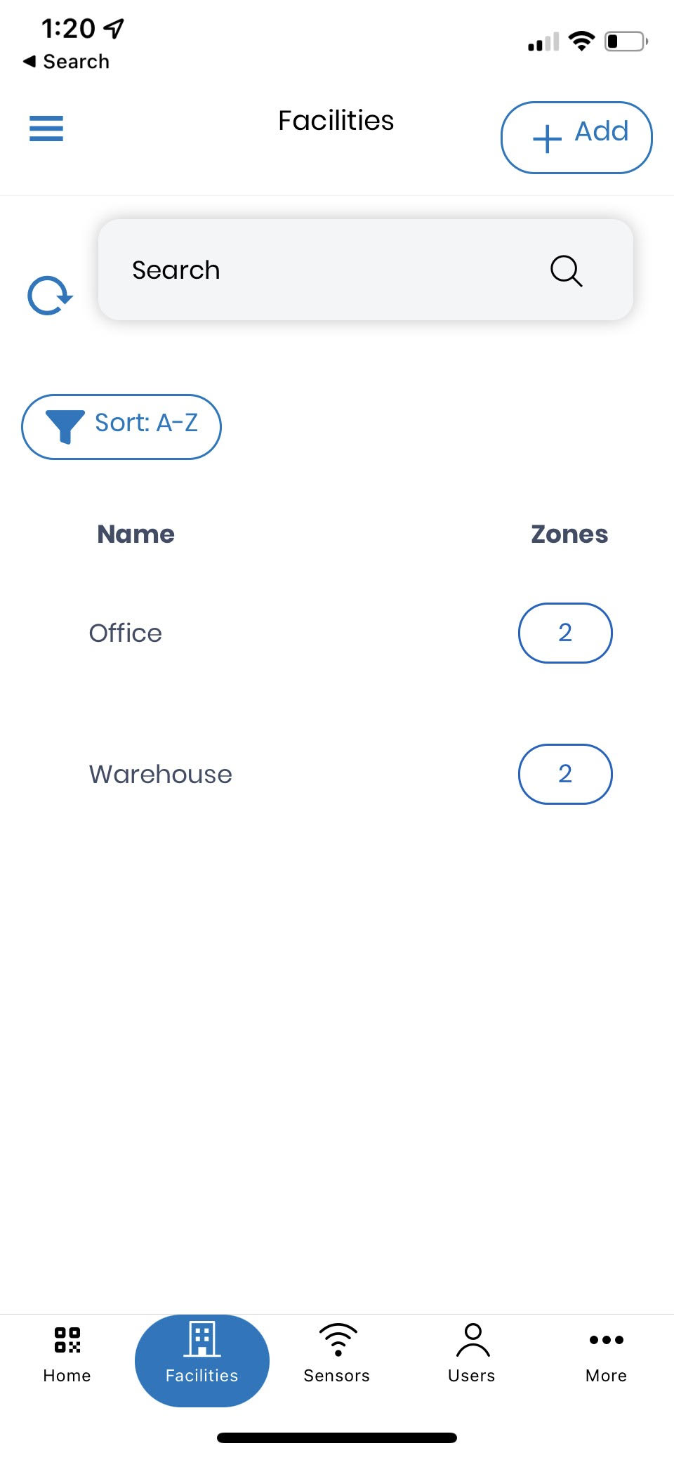 IOS Screenshot - Facilities Tab