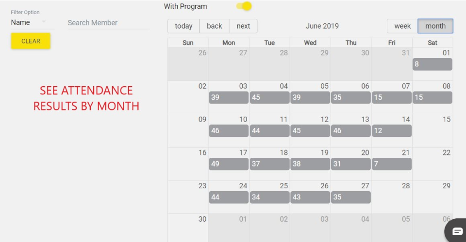 M3 screenshot: M3 monthly attendance tracking
