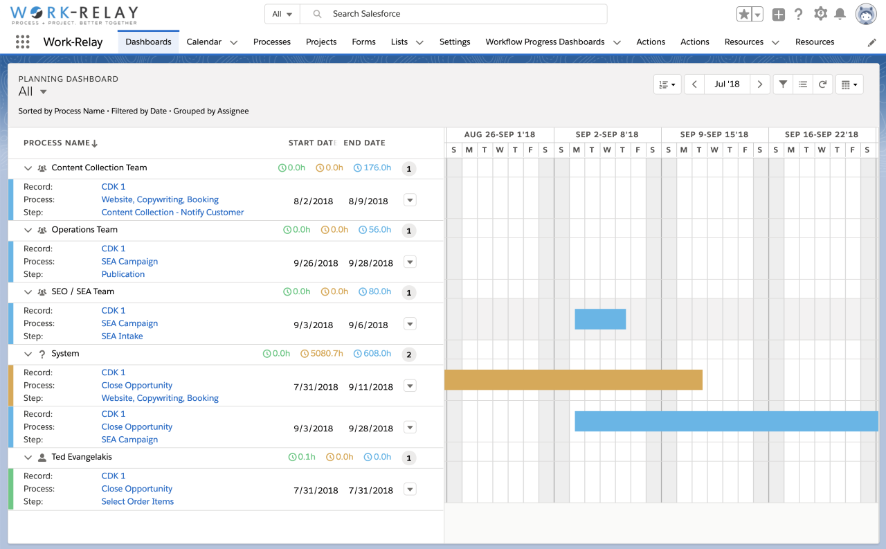 Planning Dashboard that can filter record views for projects, locations, users, products, services and many other time-critical fulfillment elements