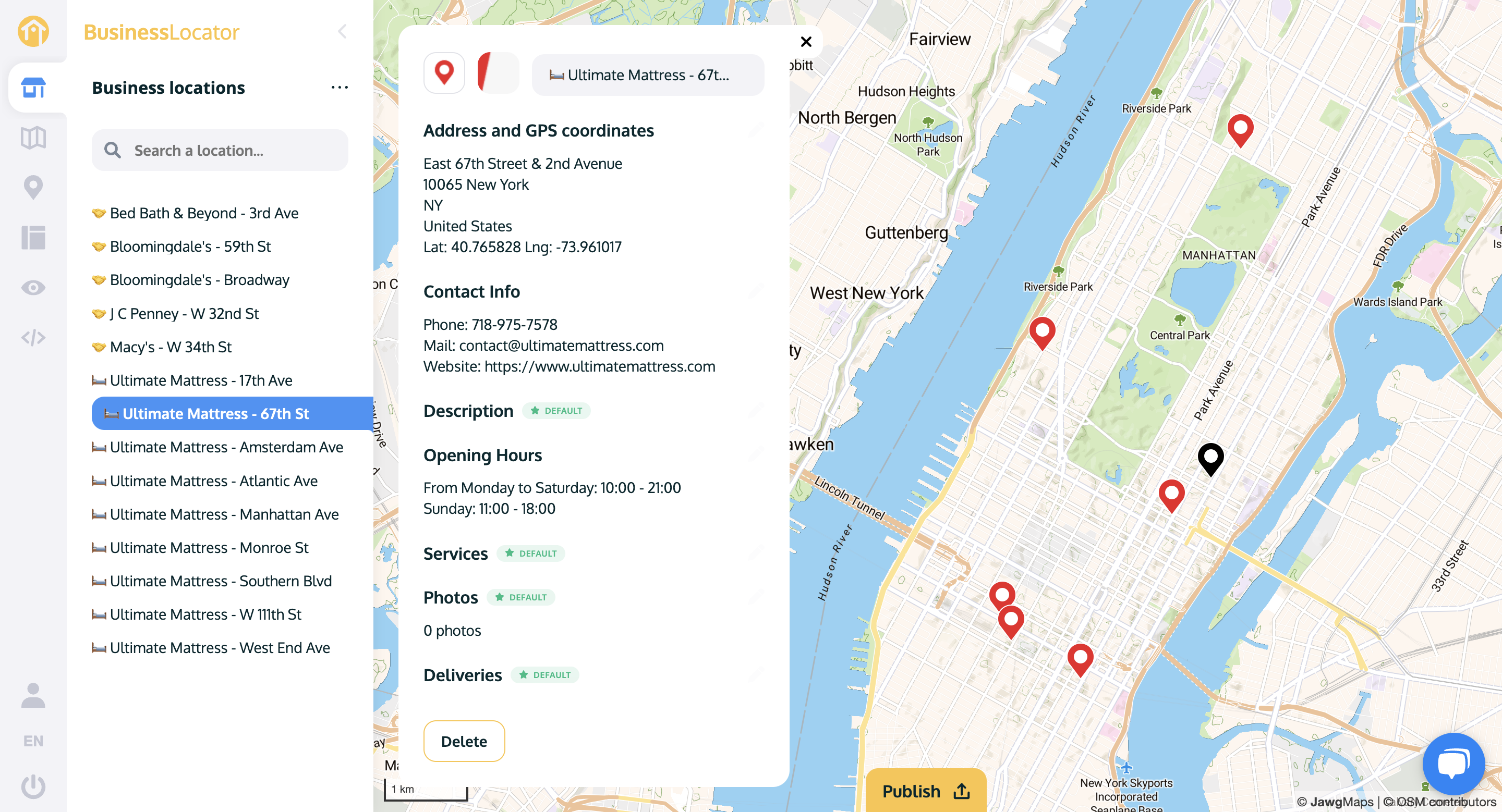 BusinessLocator Software - You can easily edit your business locations, and set default values for your locations to save time.