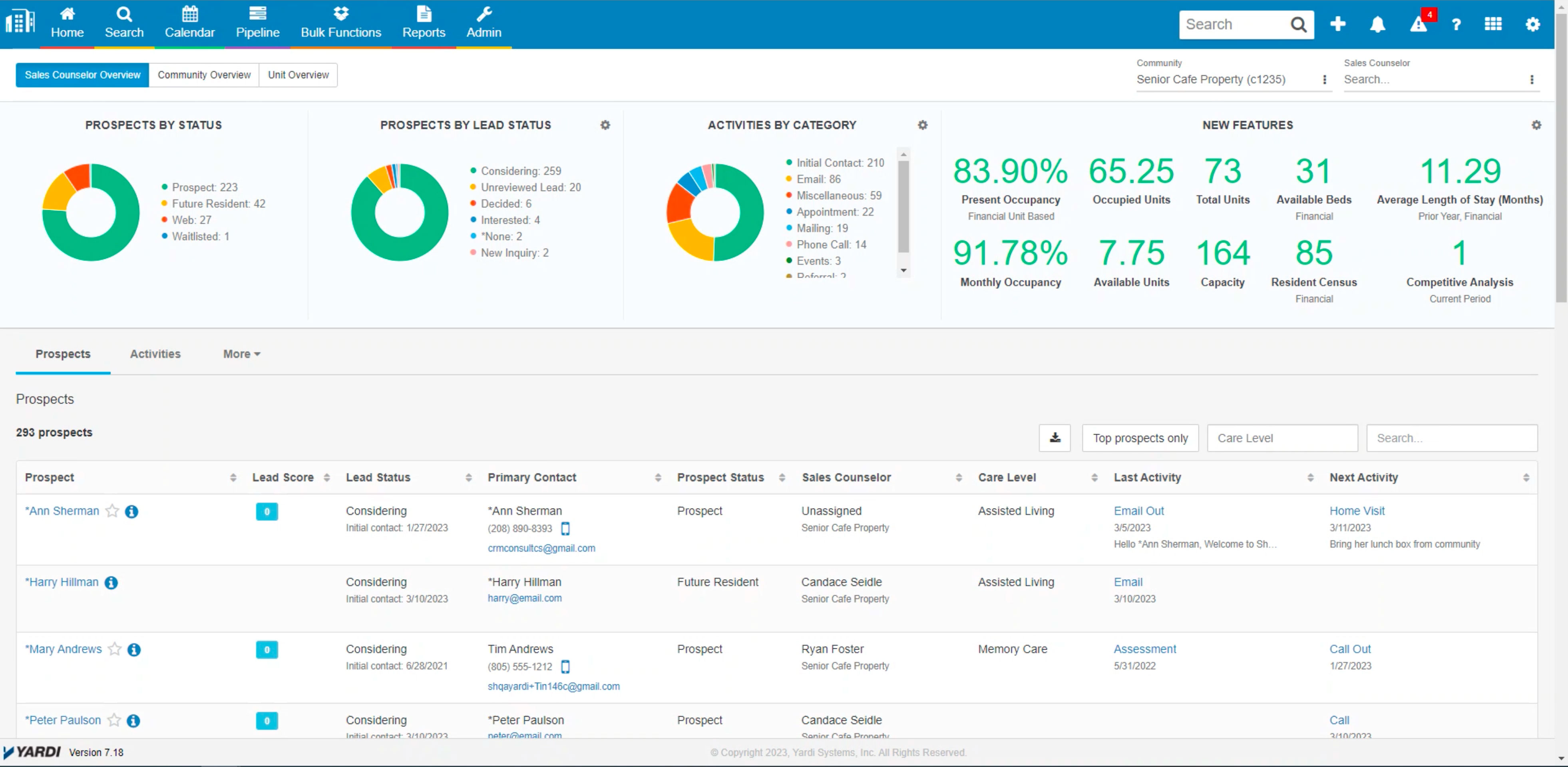 Yardi Senior Living Suite screenshot: RentCafe Senior CRM