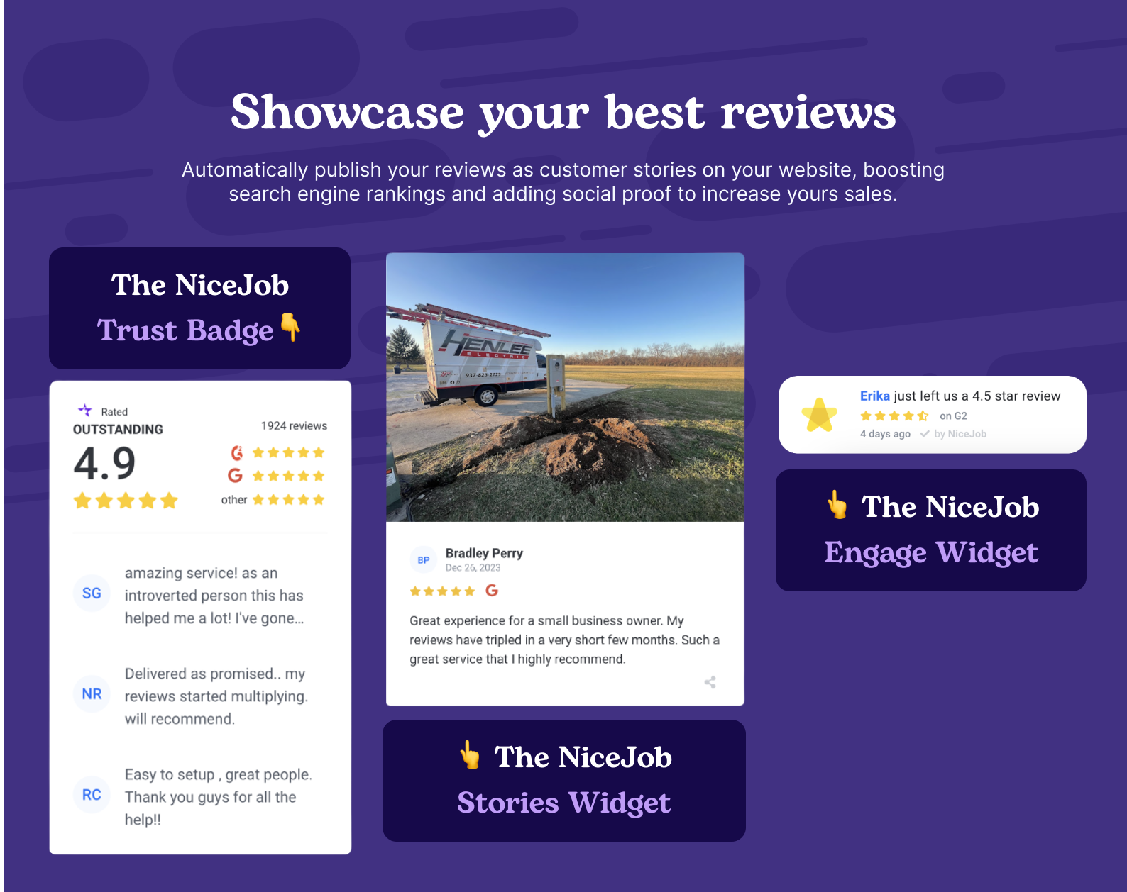 Display your 5-star reviews on your website with our free widgets.