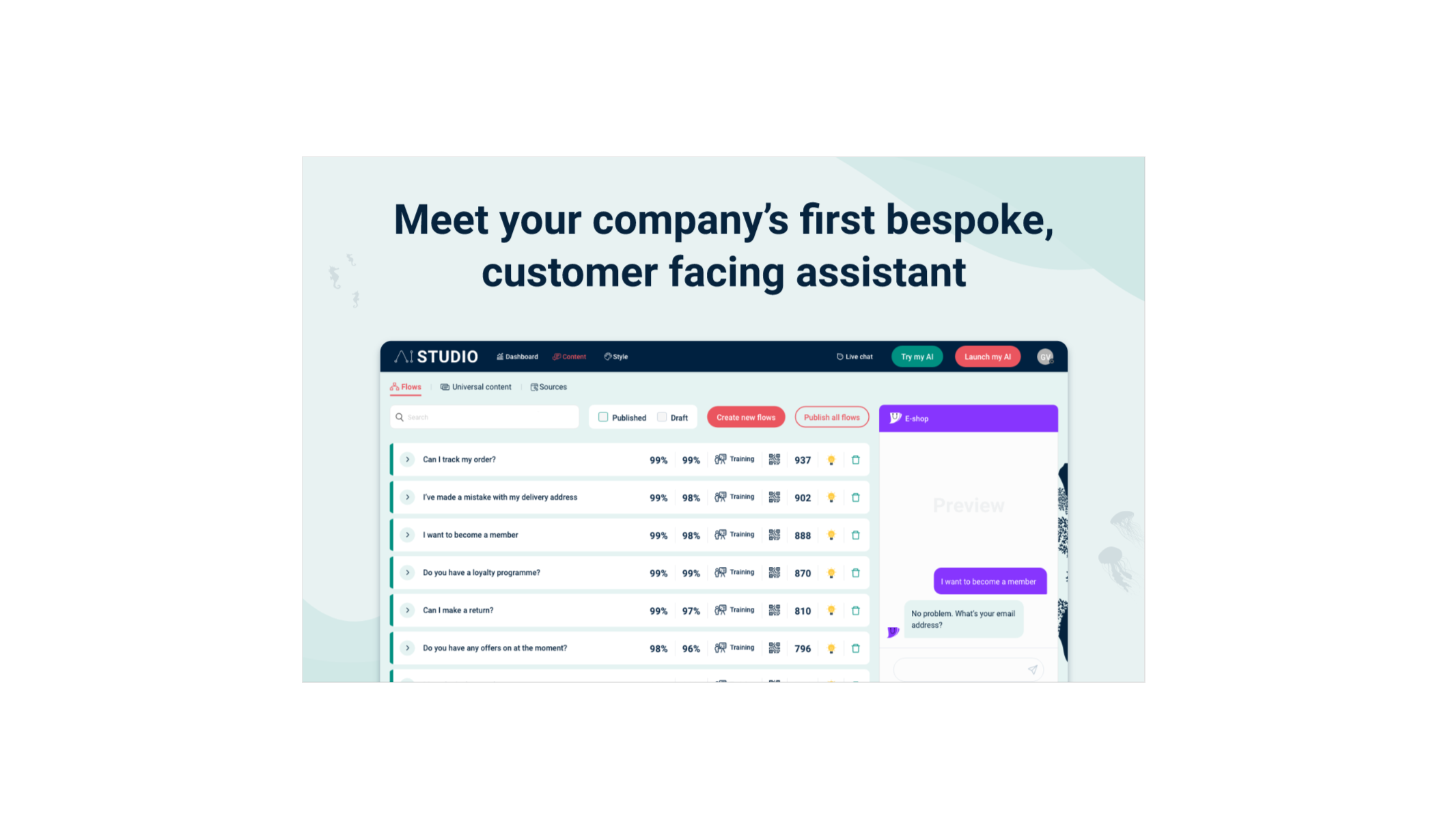EBI.AI screenshot: Meet your company's first bespoke customer facing AI