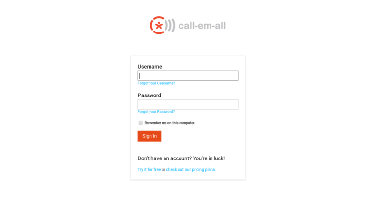 Text-Em-All Software - Call-Em-All log in screen