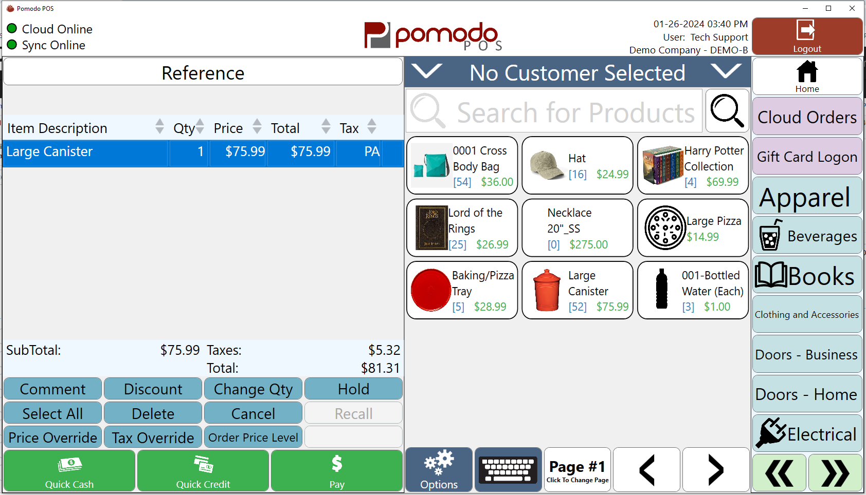 Pomodo POS screenshot: Point of Sale