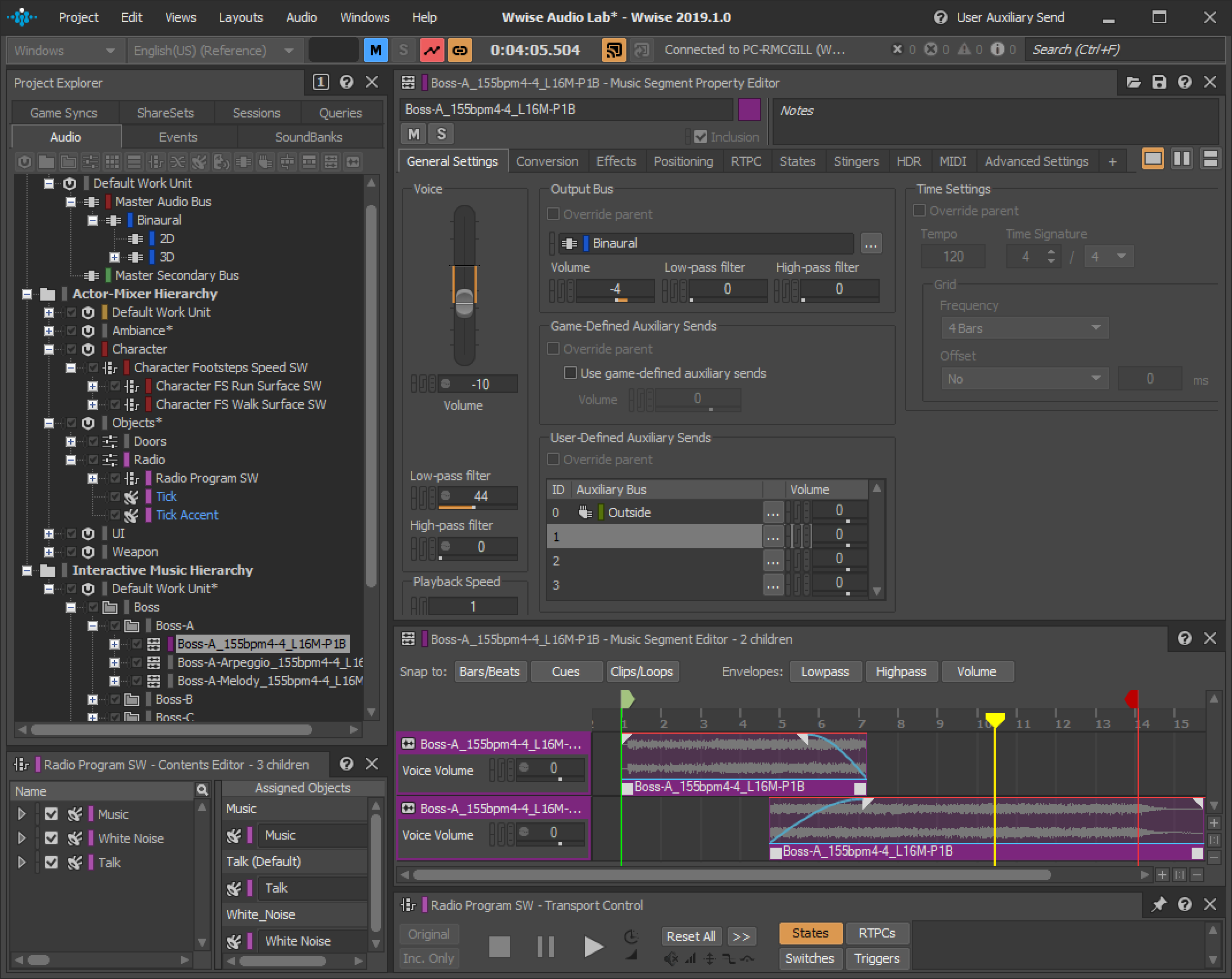 Wwise Software - Wwise capabilities include dynamic mixing, 3D spatial audio, interactive music, synthesis, all viewable in real-time within the game/simulator.