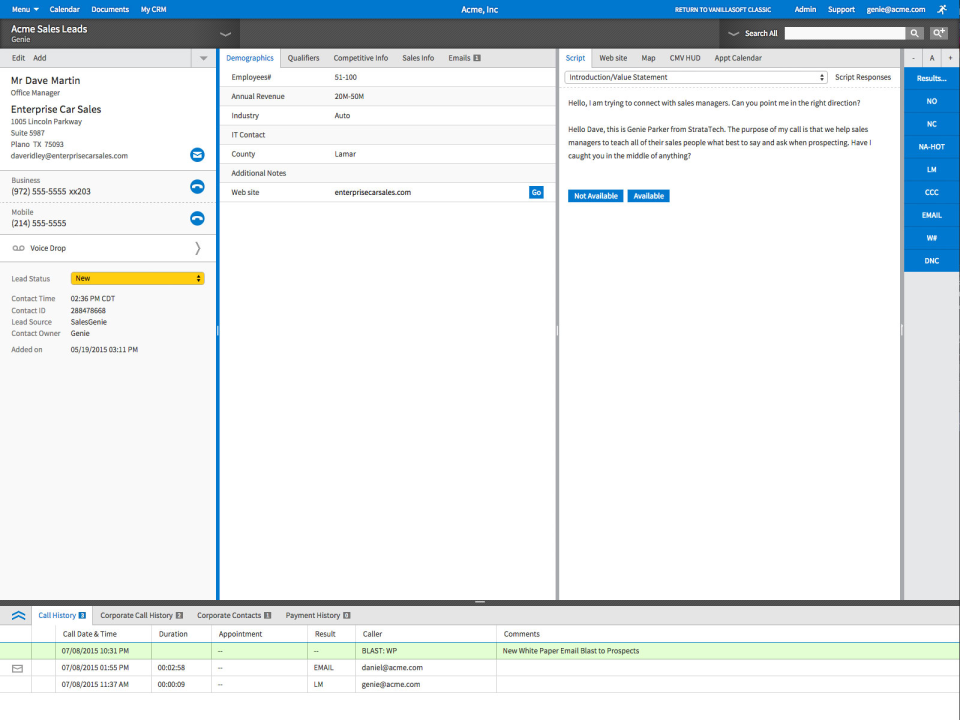 VanillaSoft Software - Contact Panel (3 column)