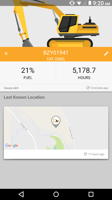 Equipment such as vehicles can be tracked on a GPS map, and fuel levels and usage time can also be reviewed