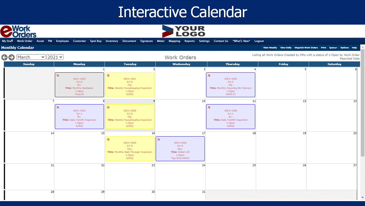 eWorkOrders CMMS Software - Interactive Calendar