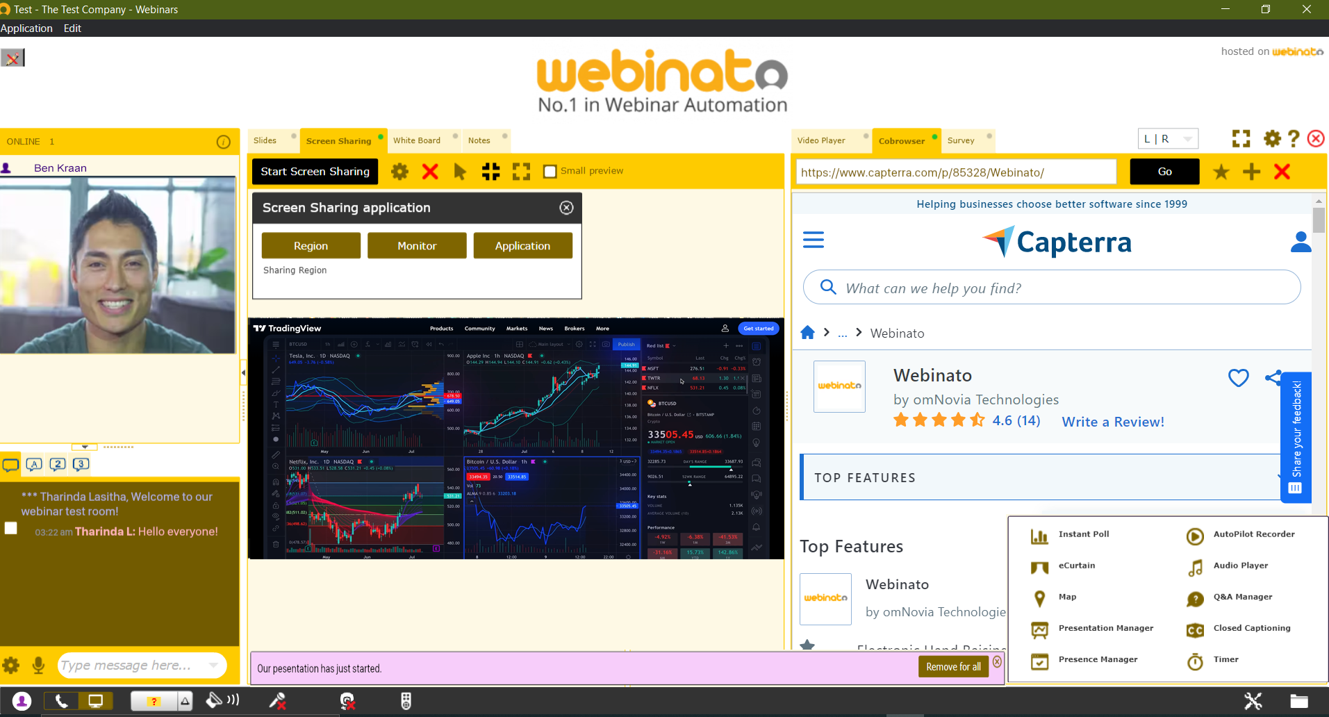 Webinato Webinar Room - Host's View