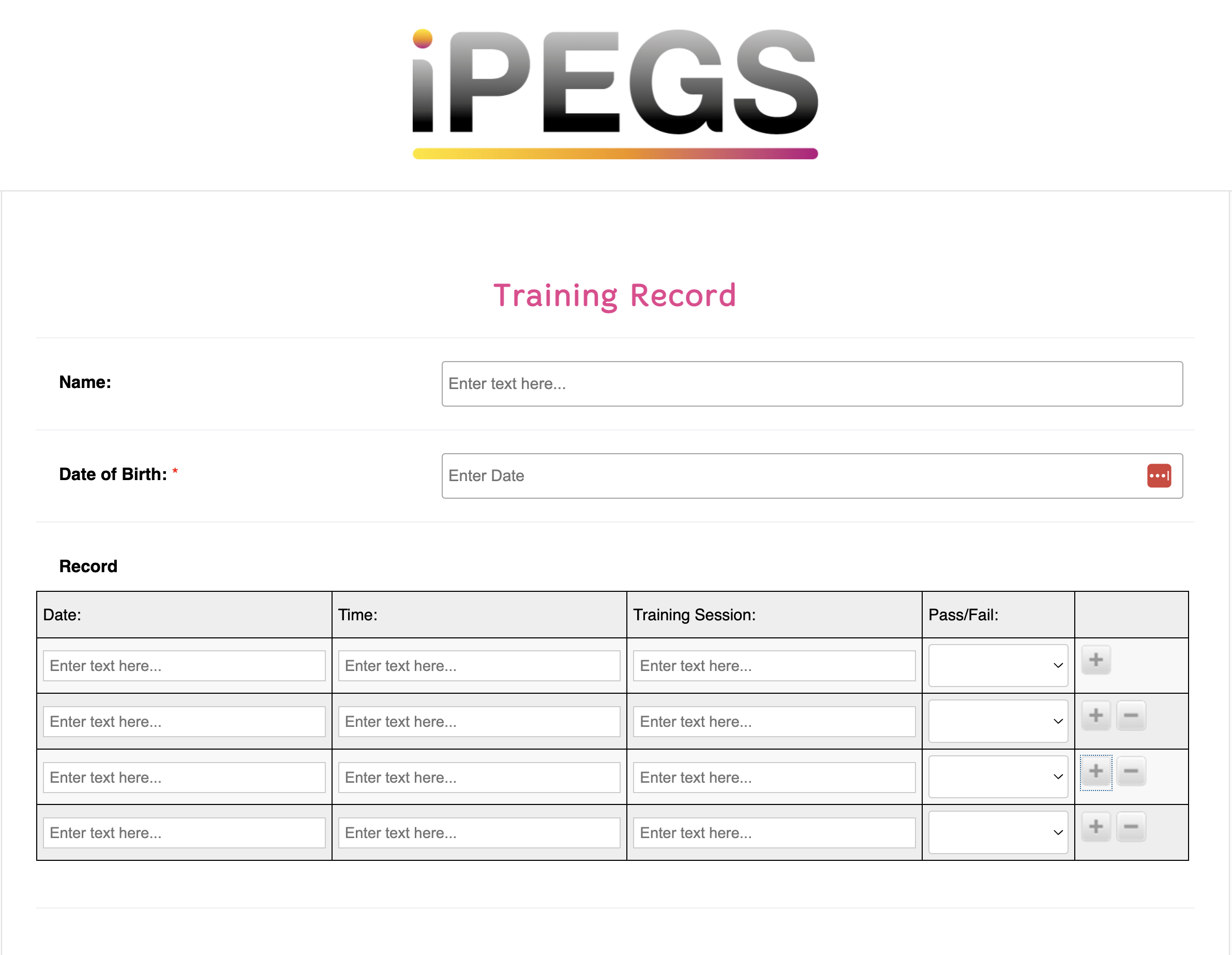 Training and Treatment Records can easily be updated and saved after each session.