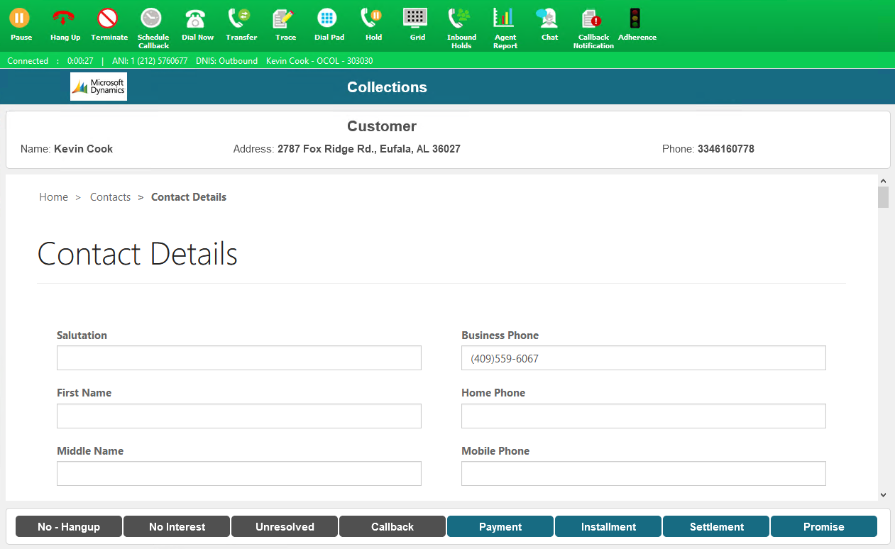 An example contact management screen.