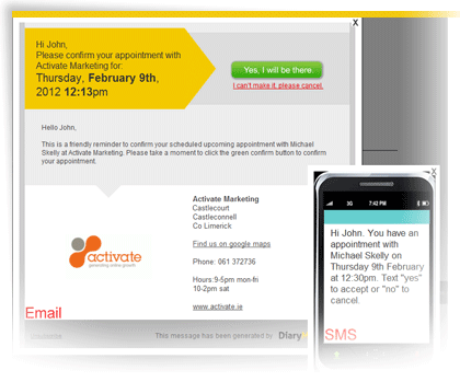 YellowSchedule Software - YellowSchedule's customized SMS & email based appointment confirmation feature