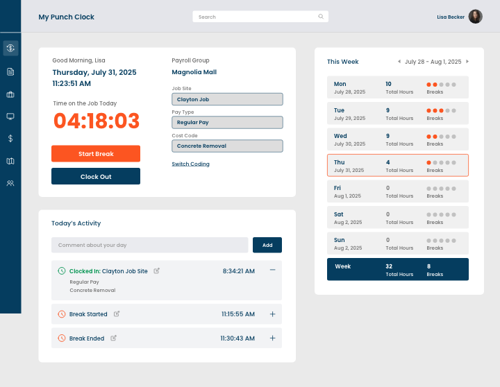 hh2 Remote Payroll  screenshot: Easily track time and attendance for job-hopping employees with record-based time sheets.