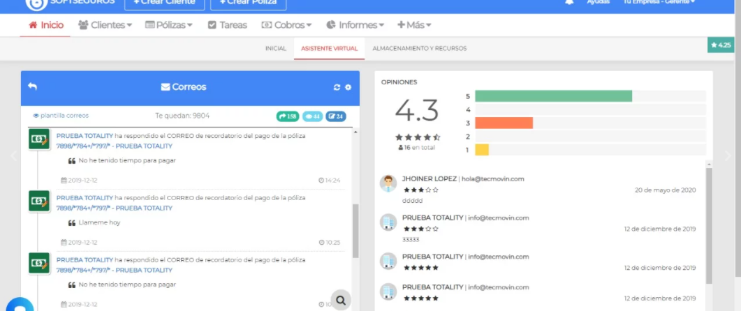 Softseguros screenshot: Dashboard feature
