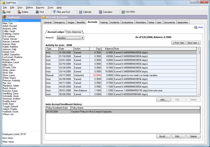 Staff Files Software - Staff Files accrual