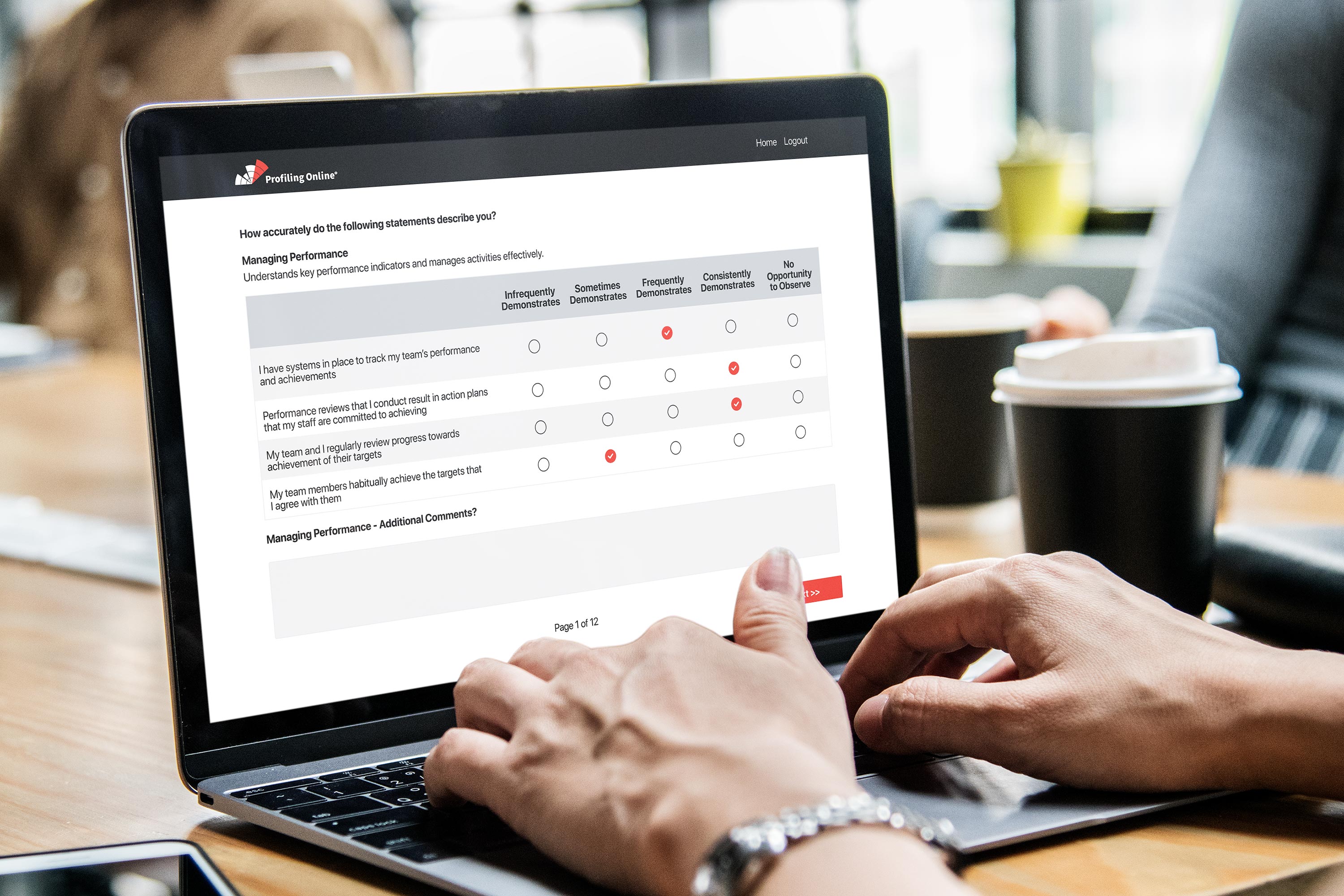 Build employee feedback surveys and competency assessments in a variety of formats. Using your competencies and survey items, define key survey attributes such as rating scale, language, respondent groups, and question type.