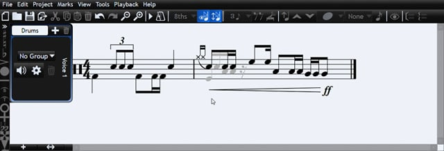 Creating a simple drum exercise in Musink sheet music maker notation software