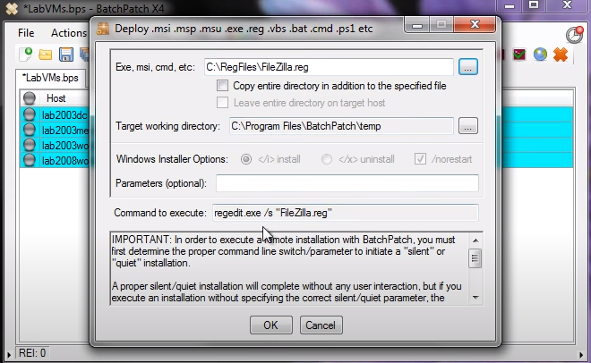 BatchPatch registry key deployment