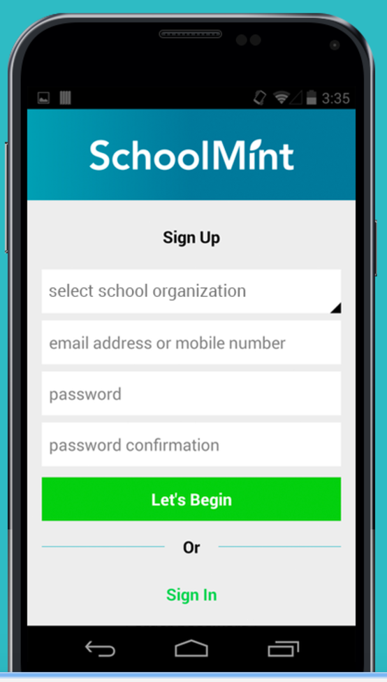 SchoolMint Software - Create an account using an email address or phone number