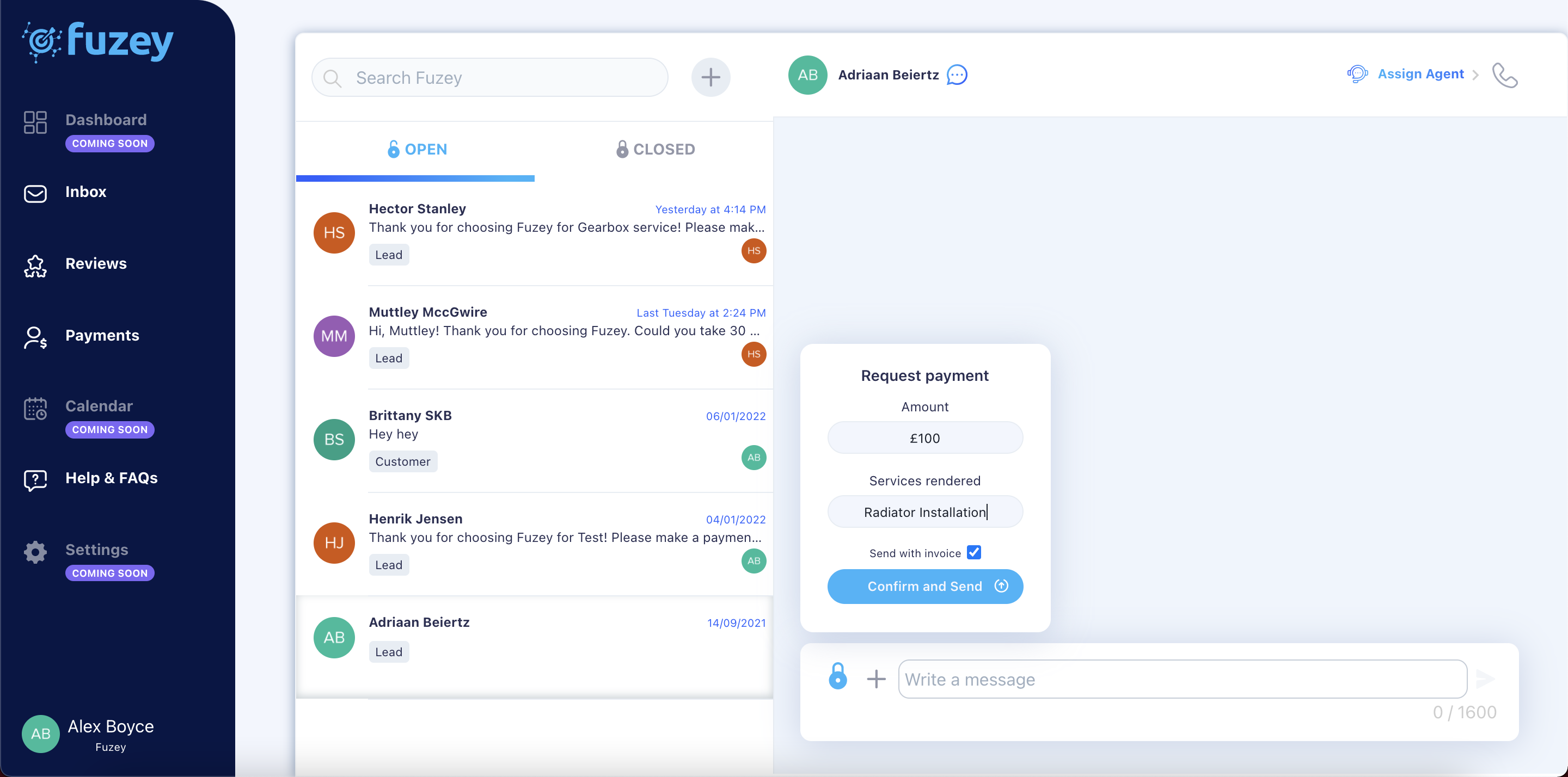 Fuzey Software - Messaging | Payment Request